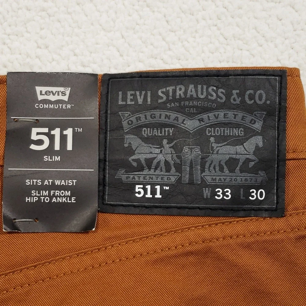 Levi's Commuter 511 Slim Pants Men 33x30 Brown 3M Reflective Cycling Jeans Denim